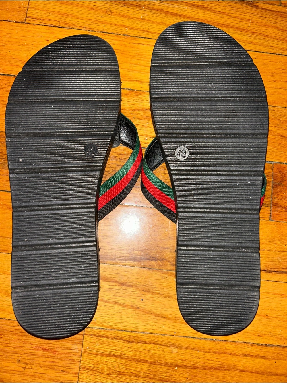 Women’s Black Flip Flops with Red & Green Straps - Picture 5 of 6